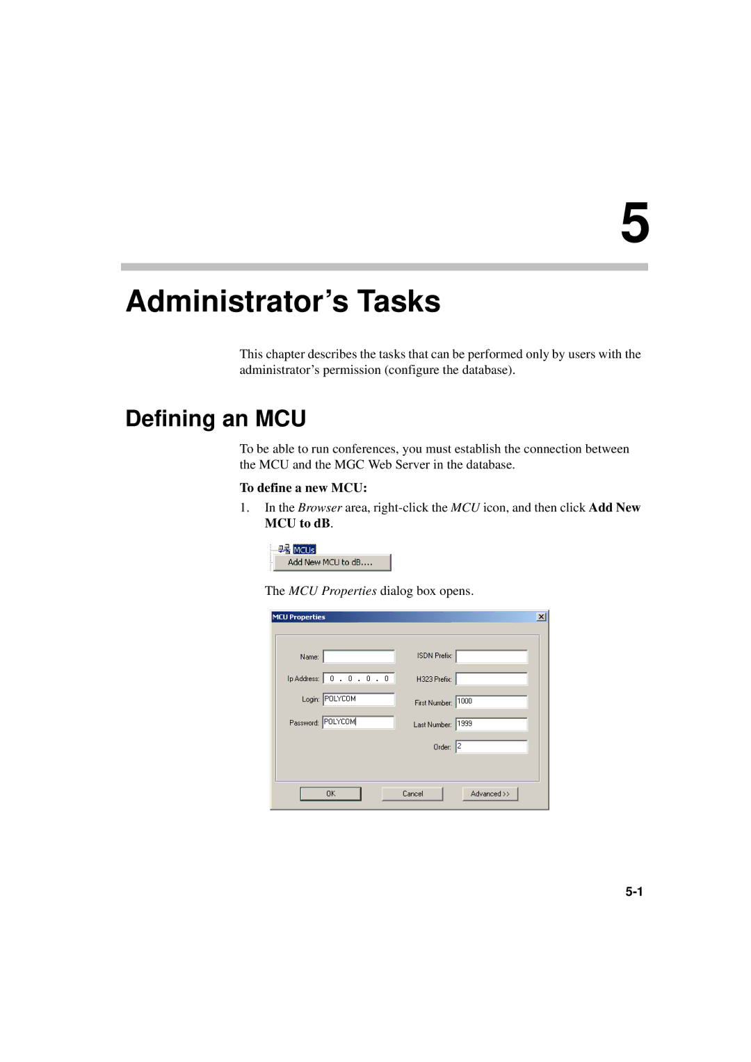 Polycom MGC WebCommander Version 9.0 manual Defining an MCU, To define a new MCU 