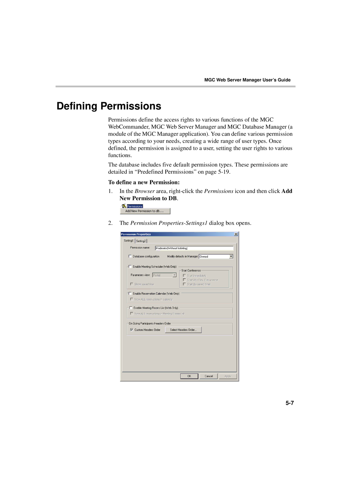 Polycom MGC WebCommander Version 9.0 manual Defining Permissions, To define a new Permission 