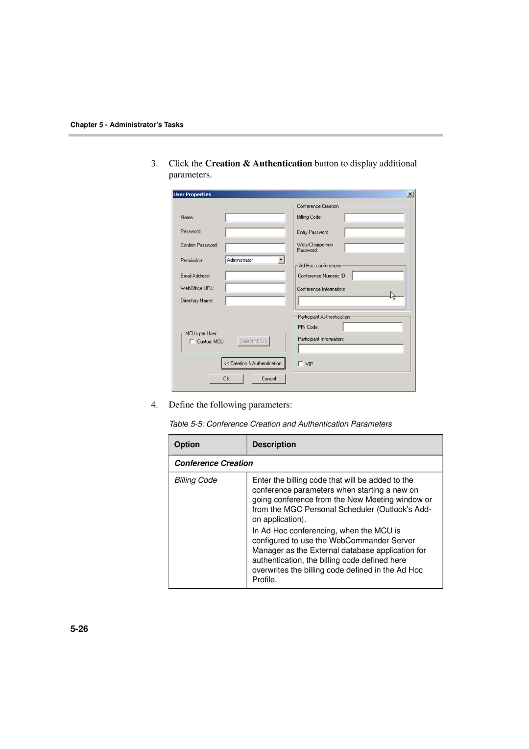 Polycom MGC WebCommander Version 9.0 manual Option Description Conference Creation 