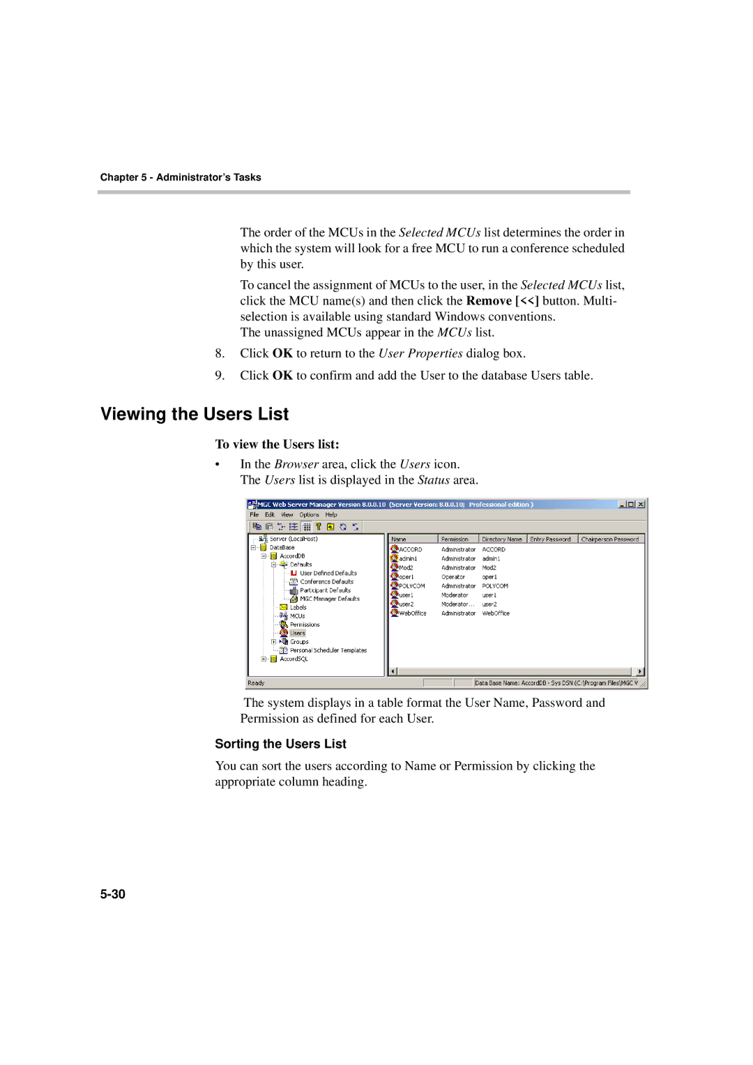 Polycom MGC WebCommander Version 9.0 manual Viewing the Users List, To view the Users list 