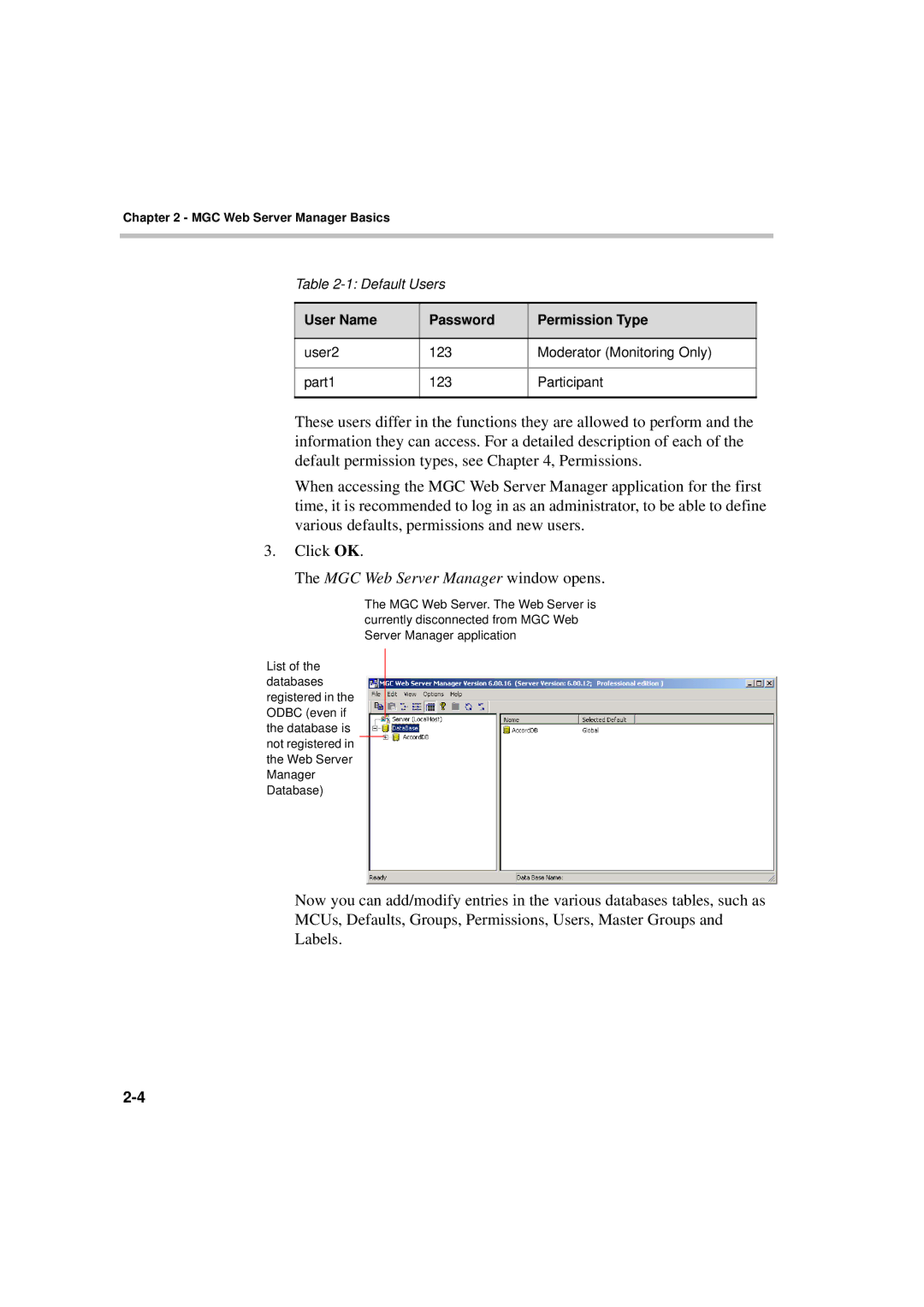 Polycom MGC WebCommander Version 9.0 manual MGC Web Server Manager window opens 