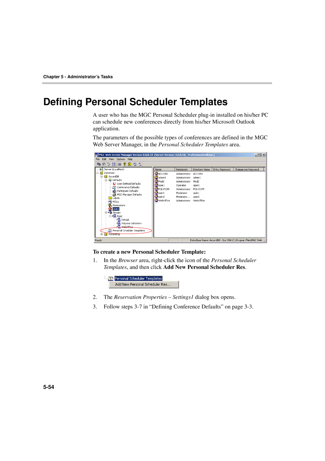 Polycom MGC WebCommander Version 9.0 Defining Personal Scheduler Templates, To create a new Personal Scheduler Template 