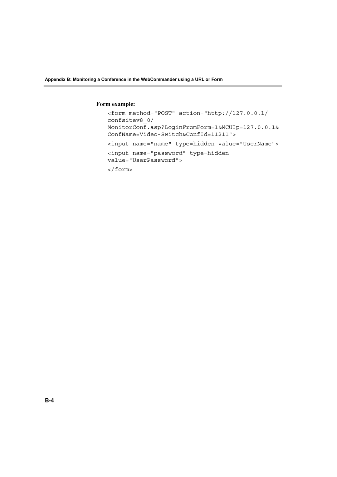 Polycom MGC WebCommander Version 9.0 manual Form example 