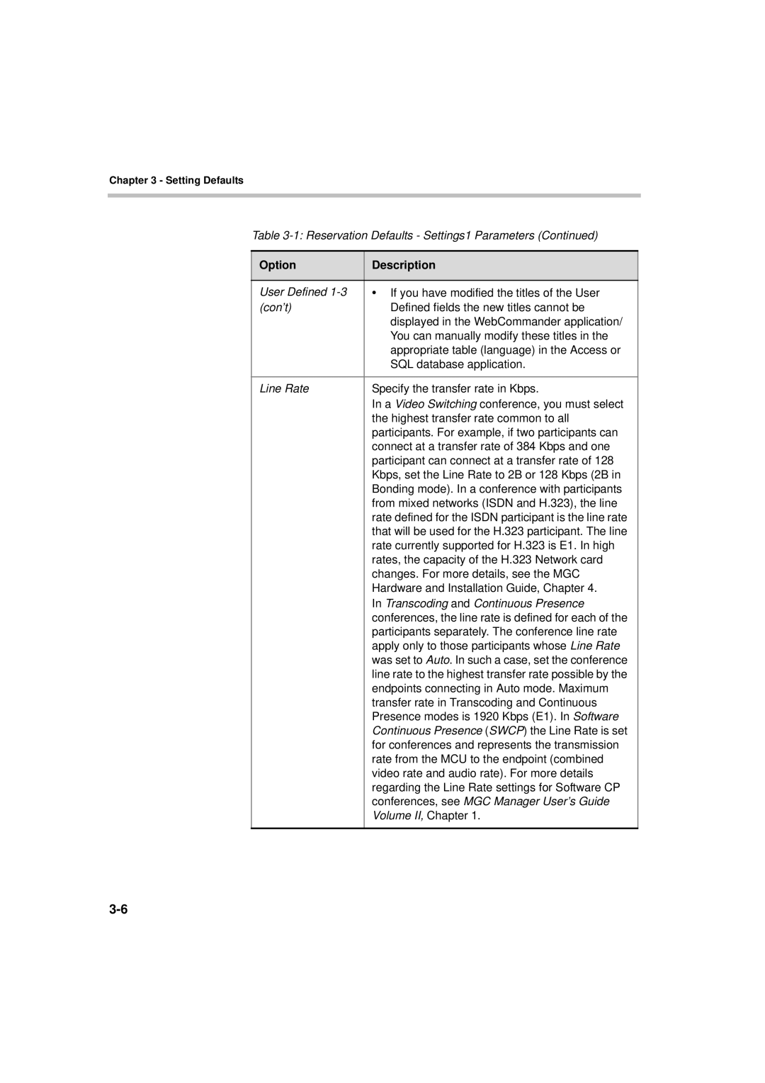 Polycom MGC WebCommander Version 9.0 manual Line rate to the highest transfer rate possible by 