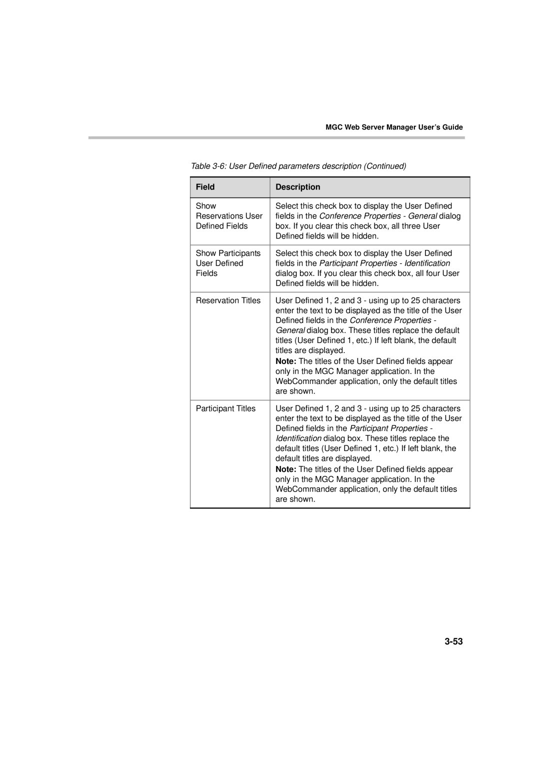 Polycom MGC WebCommander Version 9.0 manual Fields in the Conference Properties General dialog 