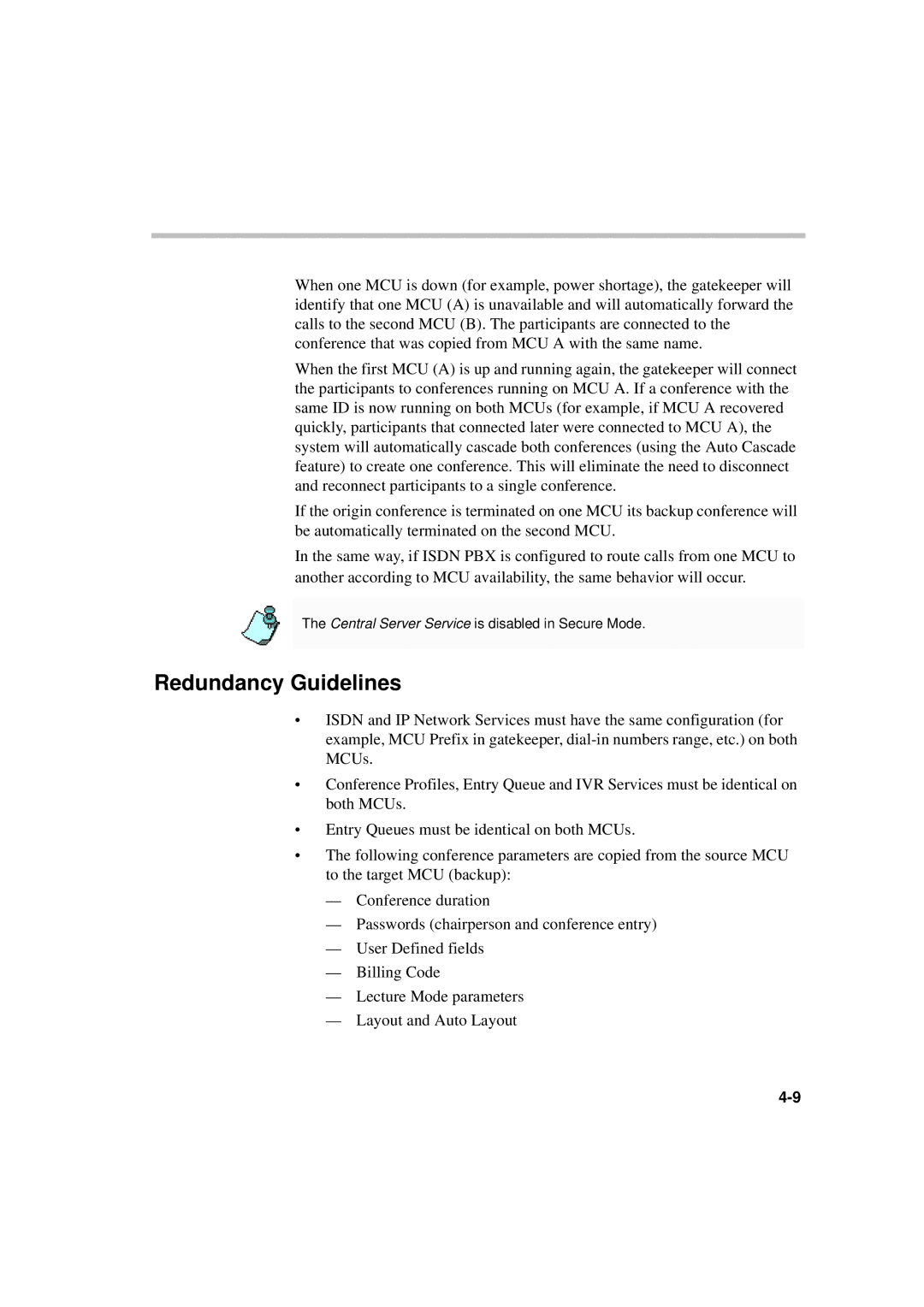 Polycom MGC WebCommander Version 9.0 manual Redundancy Guidelines 