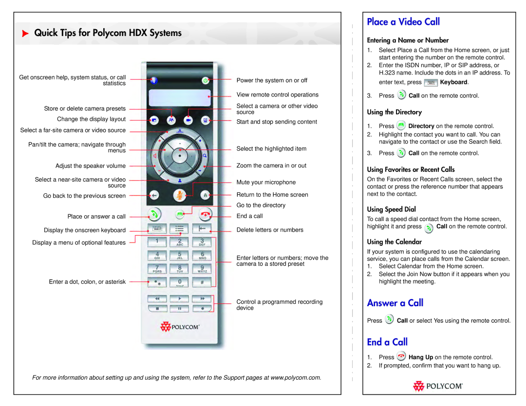 Polycom MR16 manual Place a Video Call, Answer a Call, End a Call 