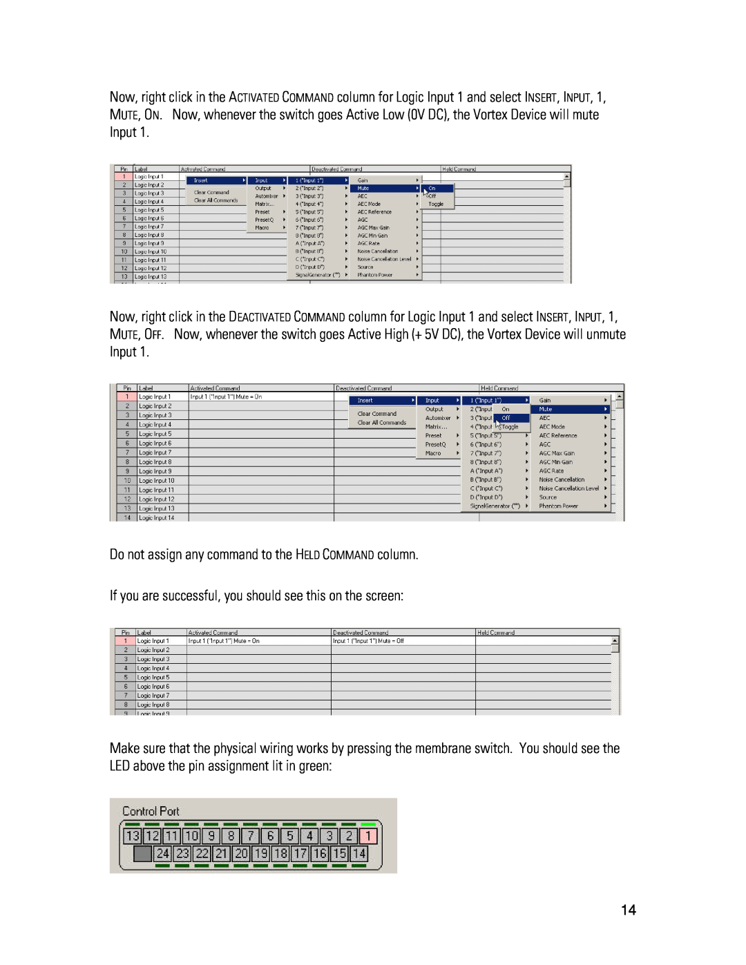 Polycom MX392 manual Do not assign any command to the HELD COMMAND column 