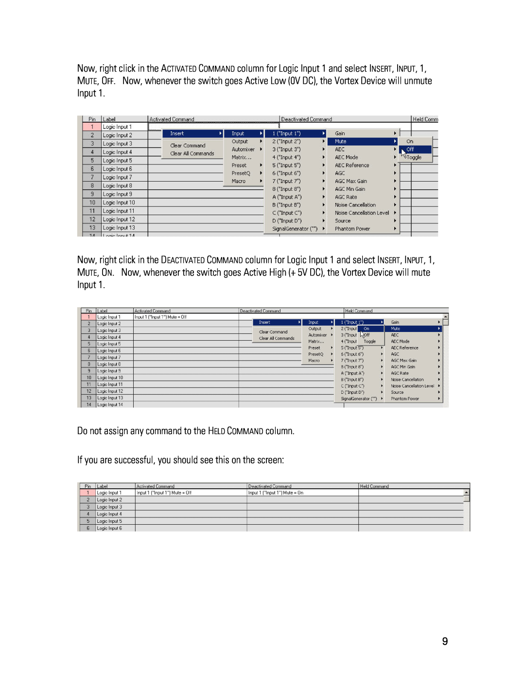 Polycom MX392 manual Do not assign any command to the HELD COMMAND column 