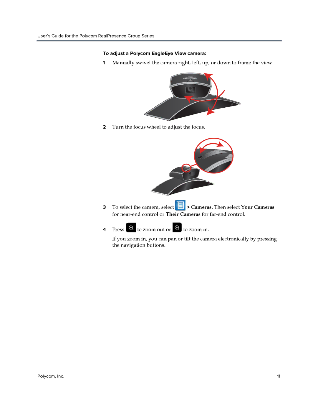 Polycom P001 manual To adjust a Polycom EagleEye View camera 