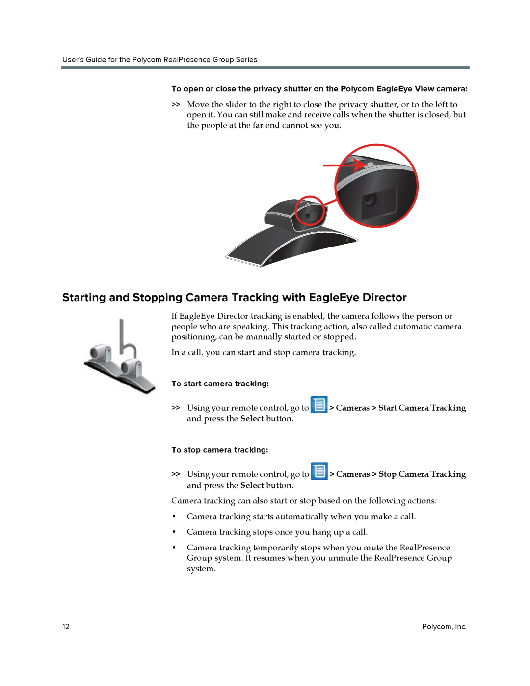 Polycom P001 manual To start camera tracking, To stop camera tracking 