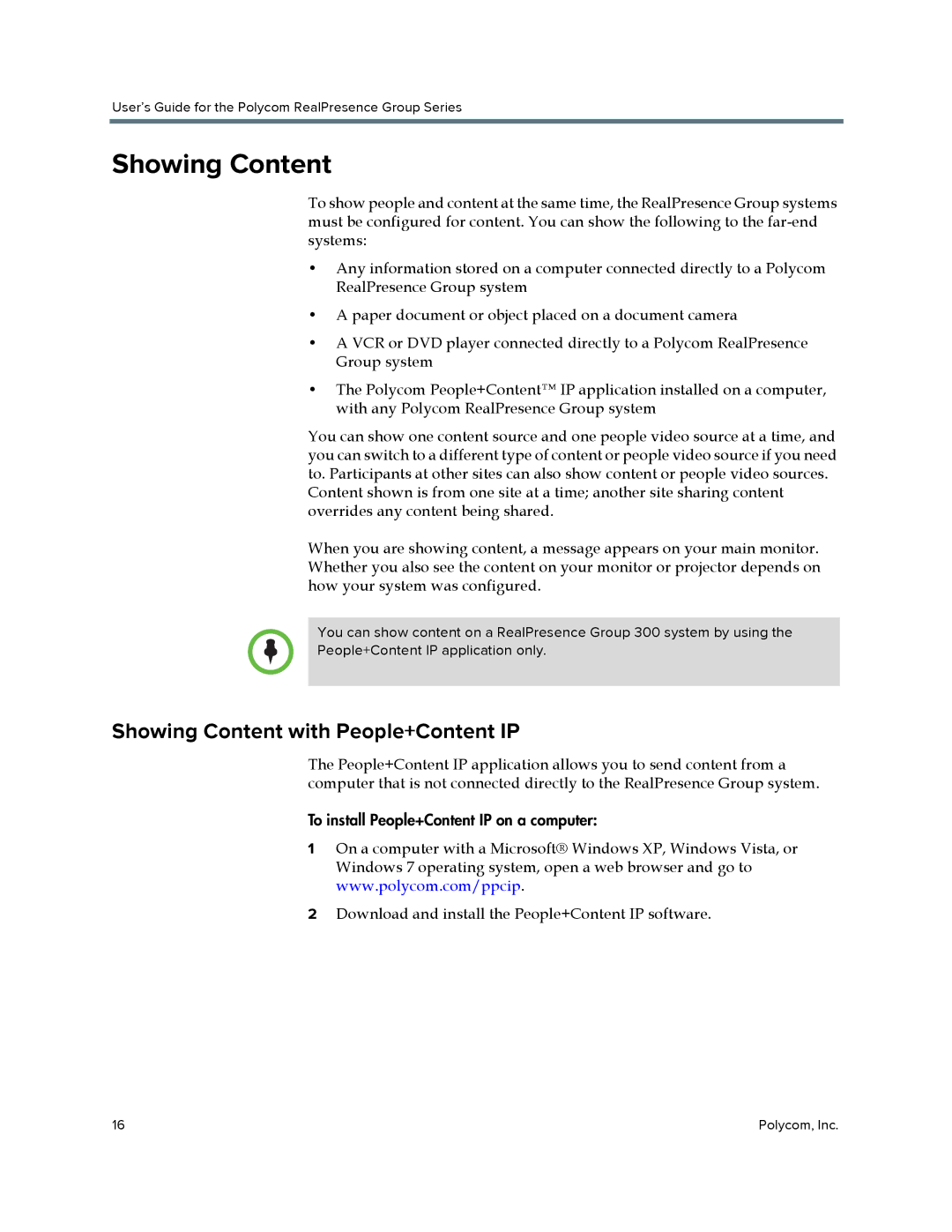 Polycom P001 manual Showing Content with People+Content IP 