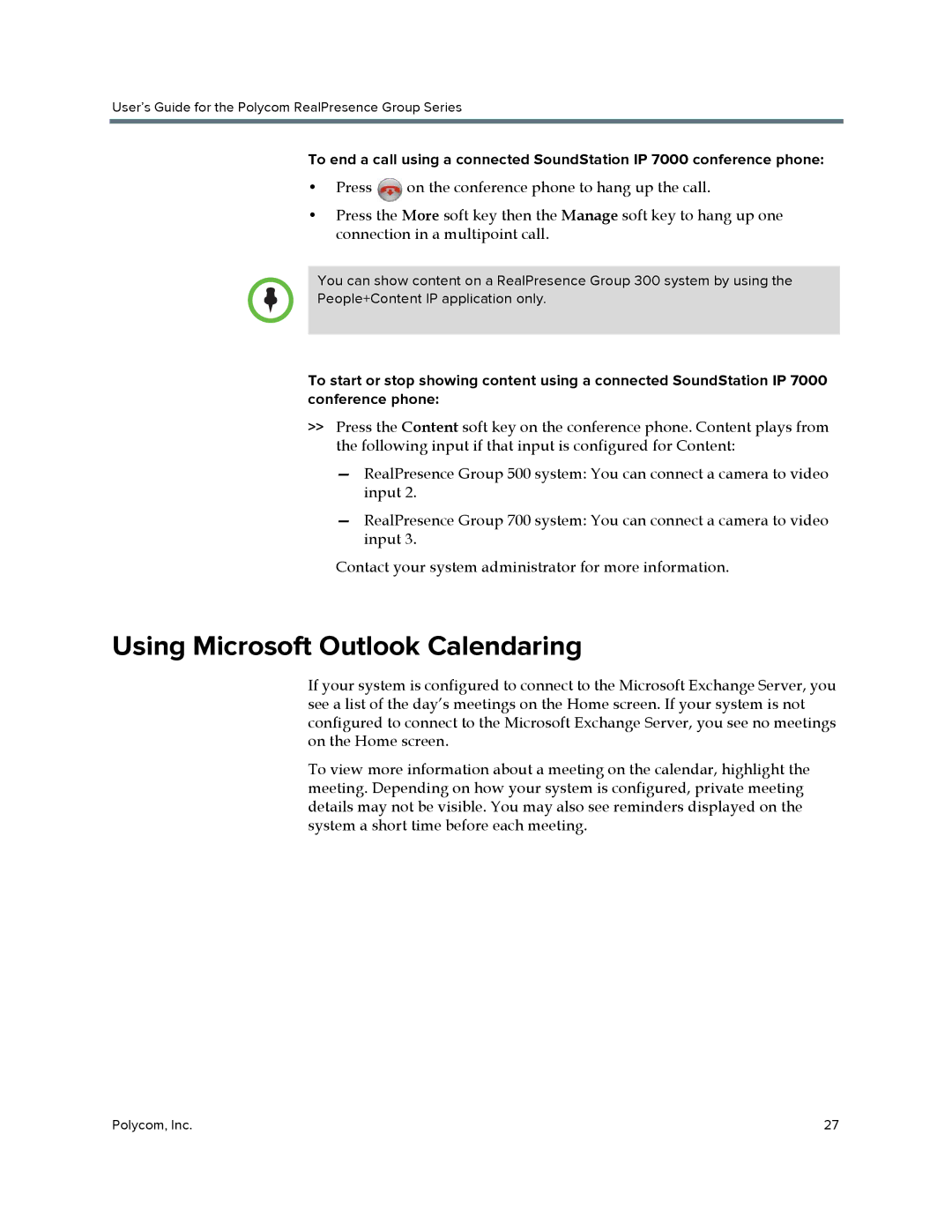 Polycom P001 manual Using Microsoft Outlook Calendaring 