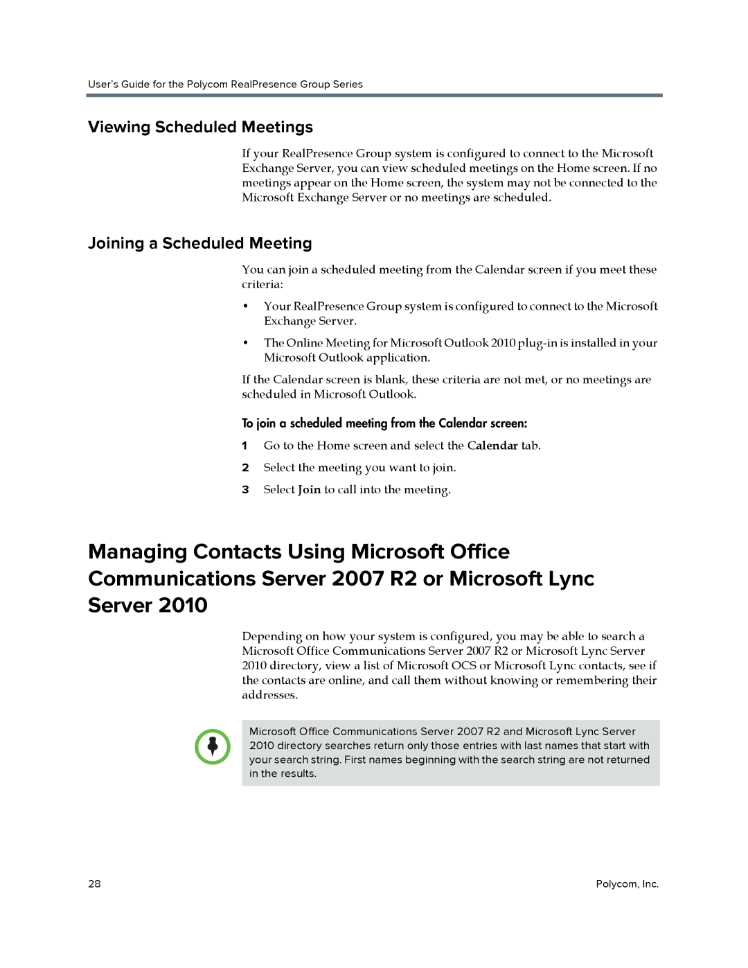 Polycom P001 manual Viewing Scheduled Meetings, Joining a Scheduled Meeting 