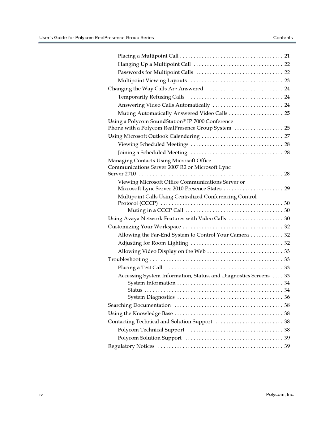 Polycom P001 manual User’s Guide for Polycom RealPresence Group Series Contents 