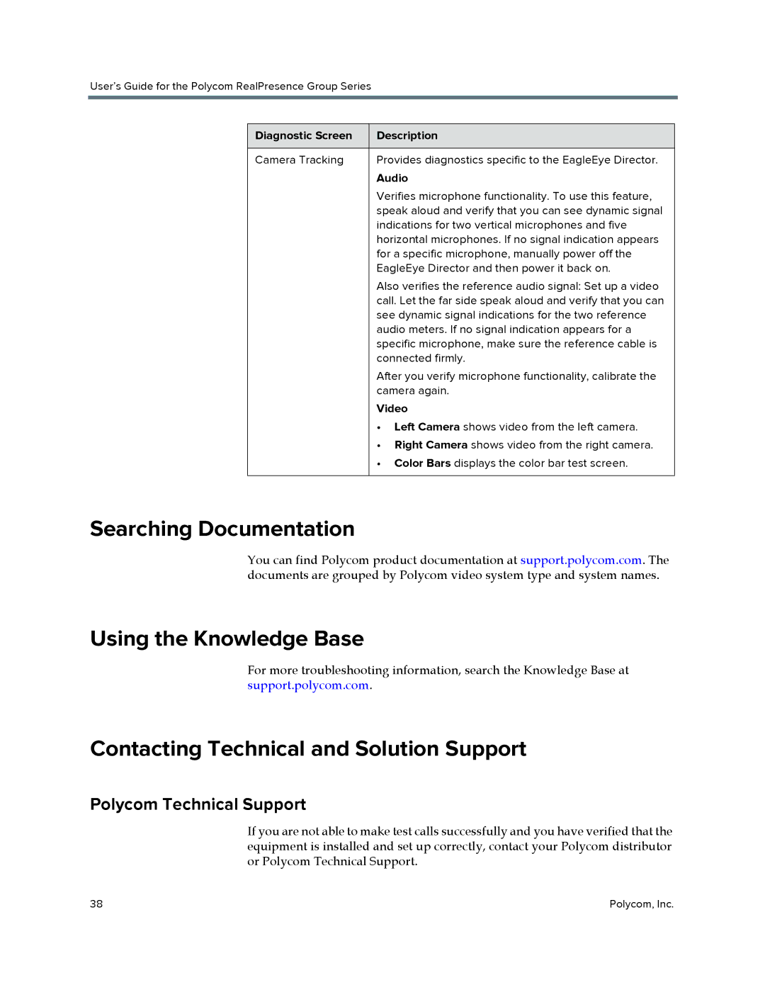 Polycom P001 manual Searching Documentation, Using the Knowledge Base, Contacting Technical and Solution Support 