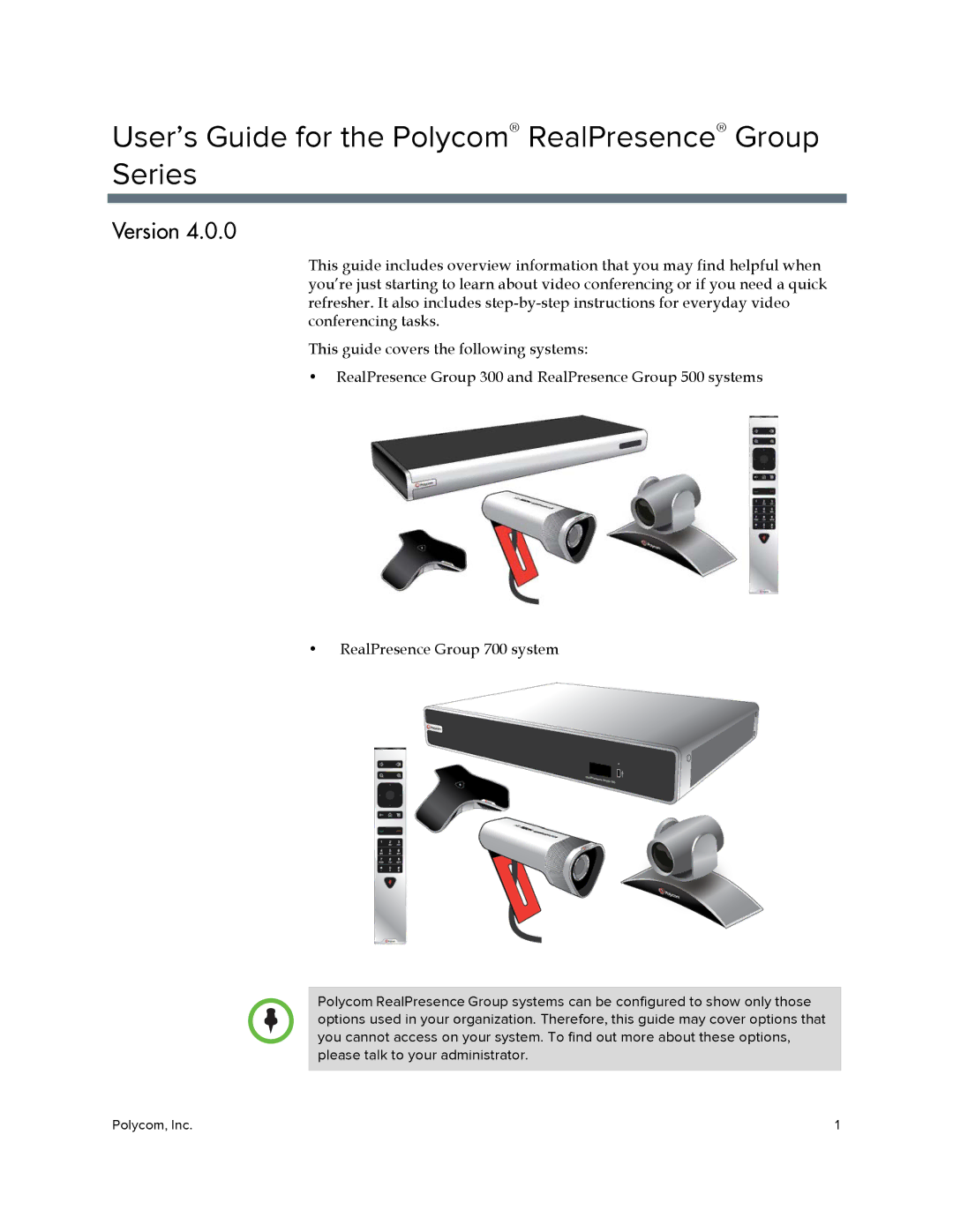 Polycom P001 manual User’s Guide for the Polycom RealPresence Group Series 