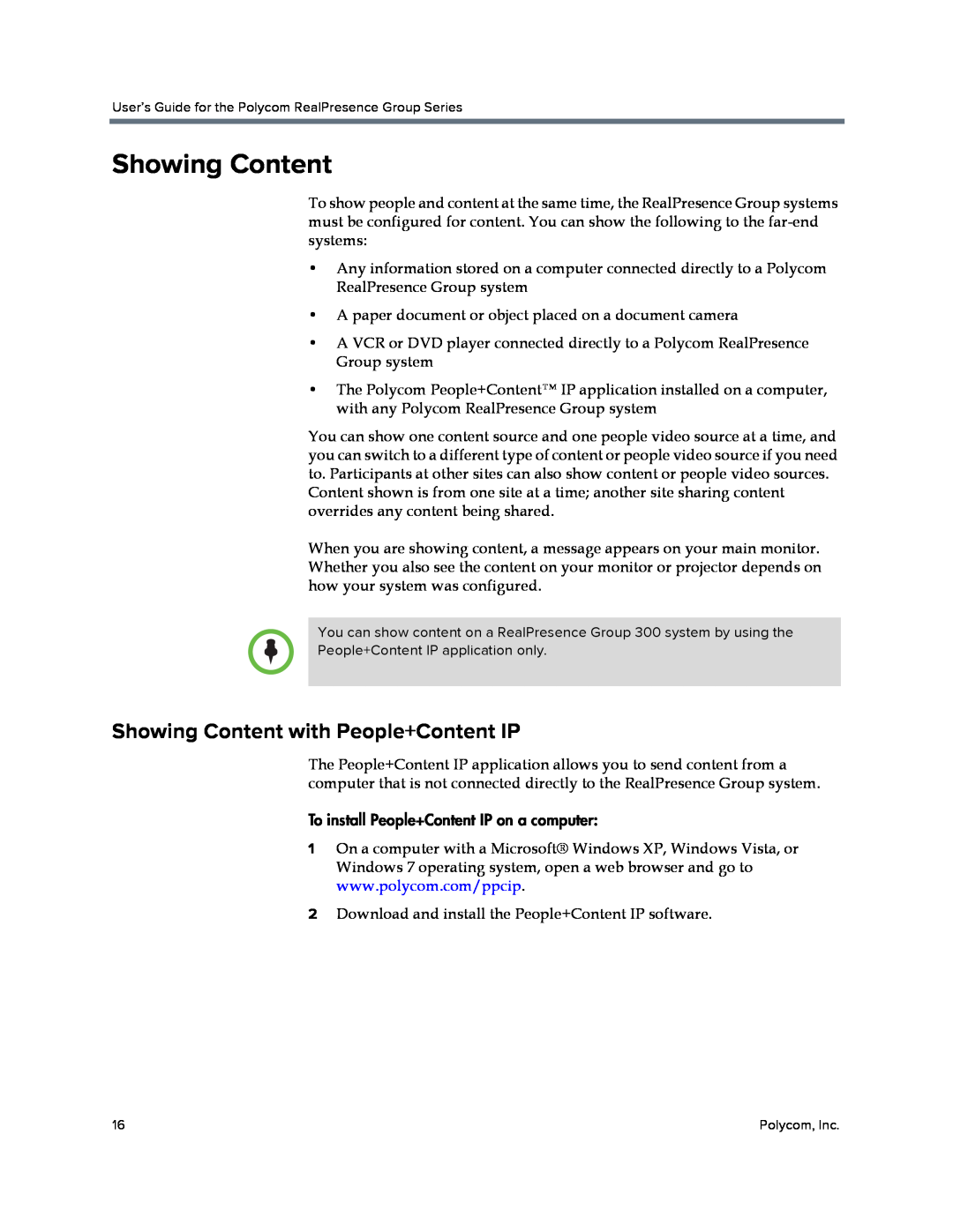 Polycom P001 manual Showing Content with People+Content IP 