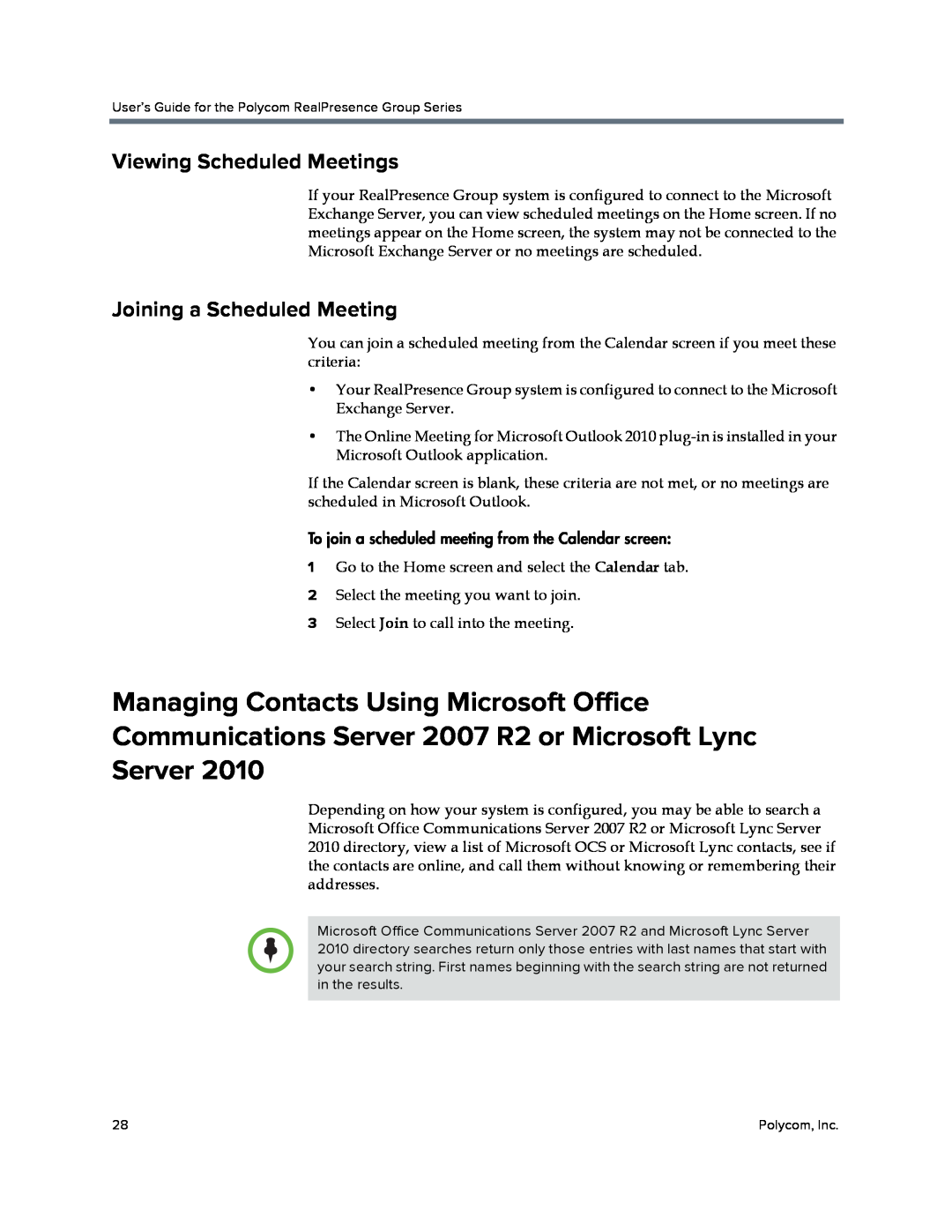Polycom P001 Viewing Scheduled Meetings, Joining a Scheduled Meeting, To join a scheduled meeting from the Calendar screen 
