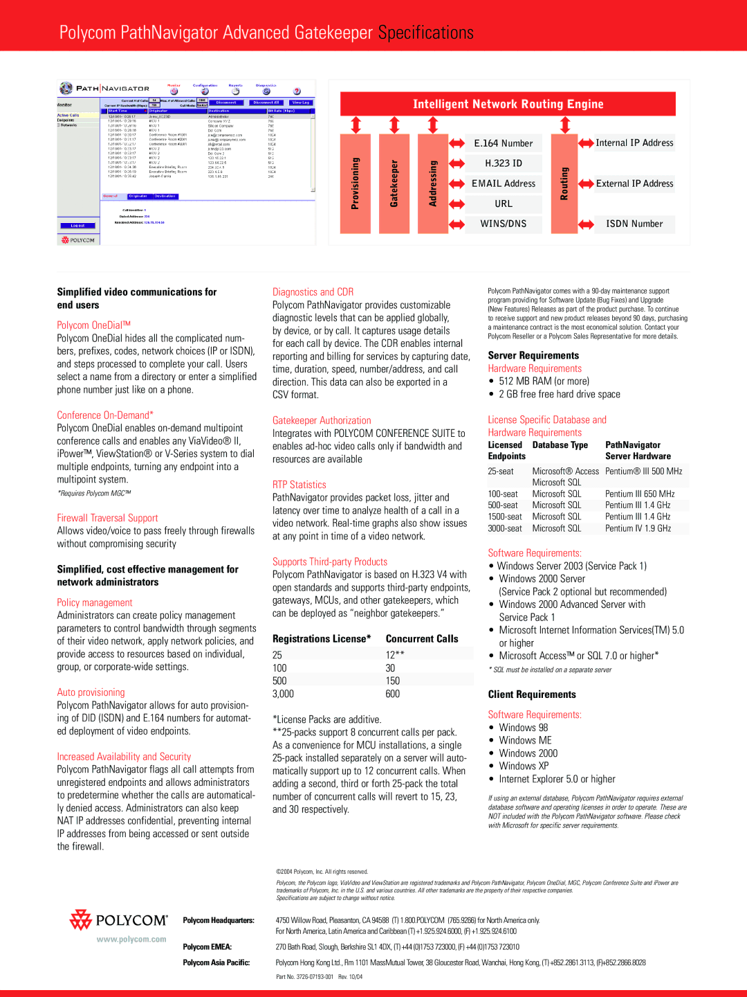 Polycom PathNavigator manual Simplified video communications for end users, Concurrent Calls, Server Requirements 