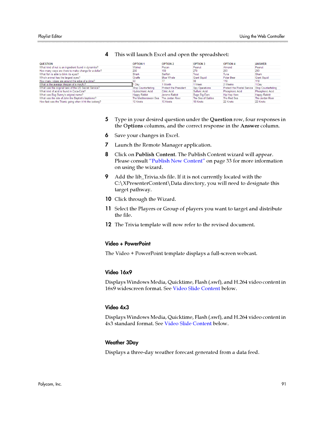 Polycom PDS 2000 manual Video + PowerPoint template displays a full-screen webcast 