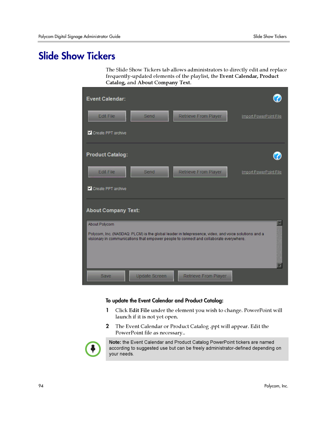 Polycom PDS 2000 manual Slide Show Tickers 