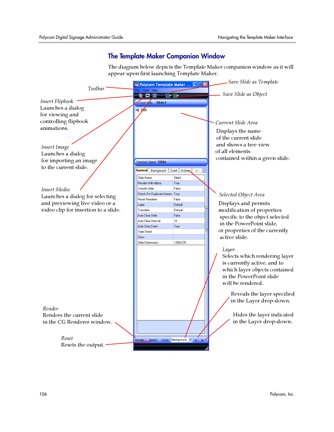 Polycom PDS 2000 manual Template Maker Companion Window, Toolbar 