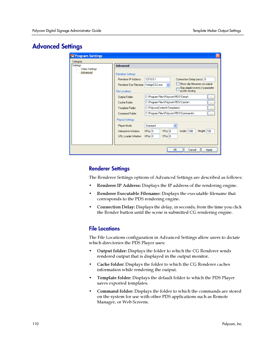 Polycom PDS 2000 manual Advanced Settings, Renderer Settings 