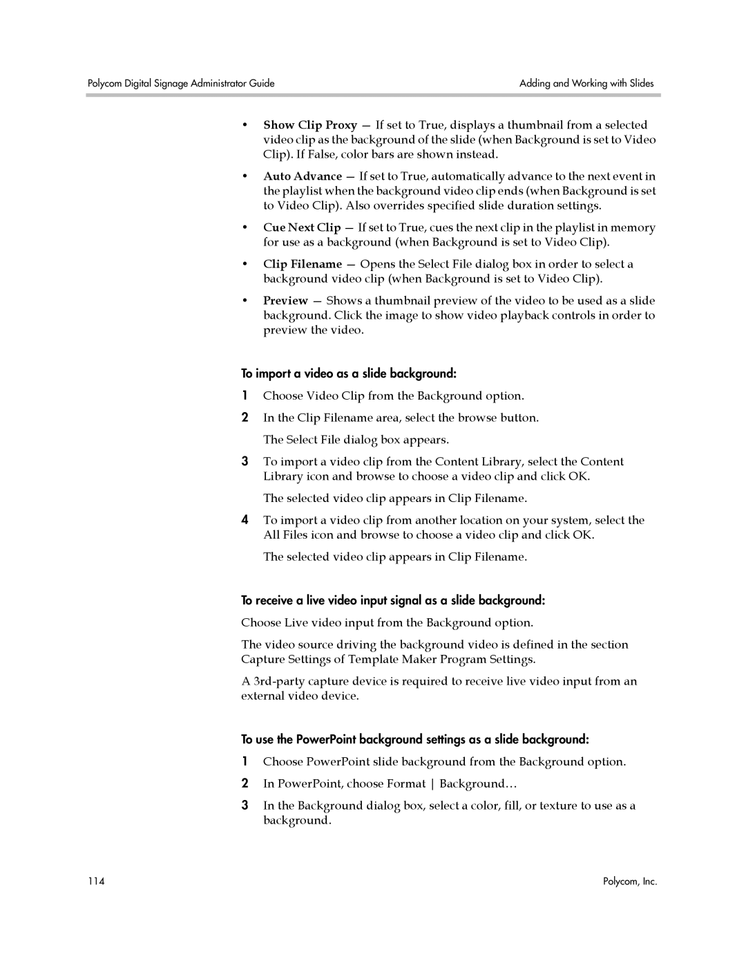 Polycom PDS 2000 manual To import a video as a slide background 