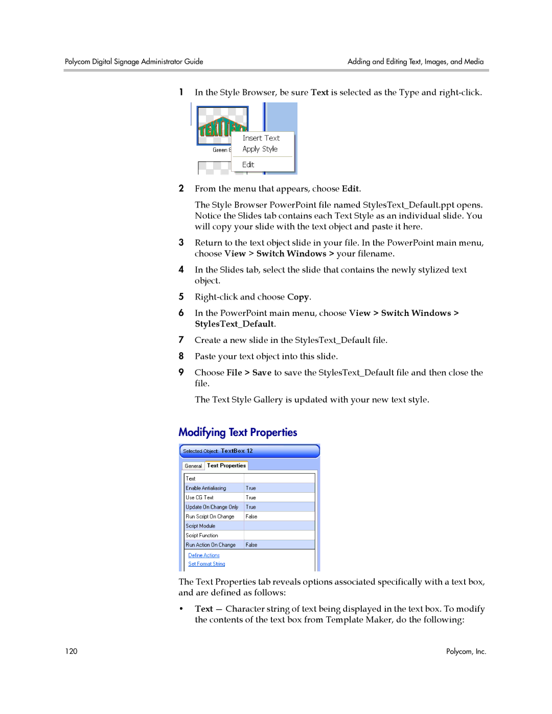 Polycom PDS 2000 manual Modifying Text Properties 