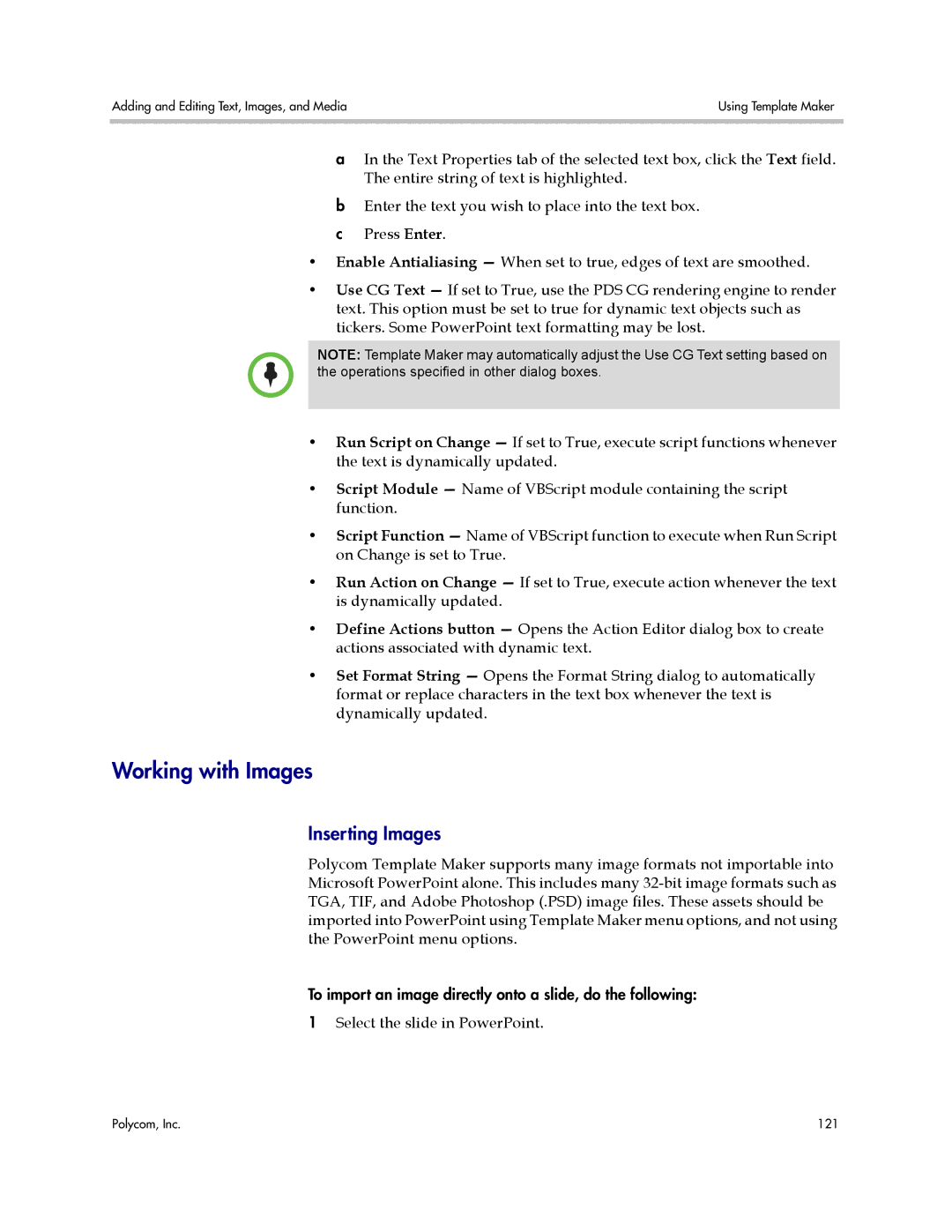 Polycom PDS 2000 manual Working with Images, Inserting Images 