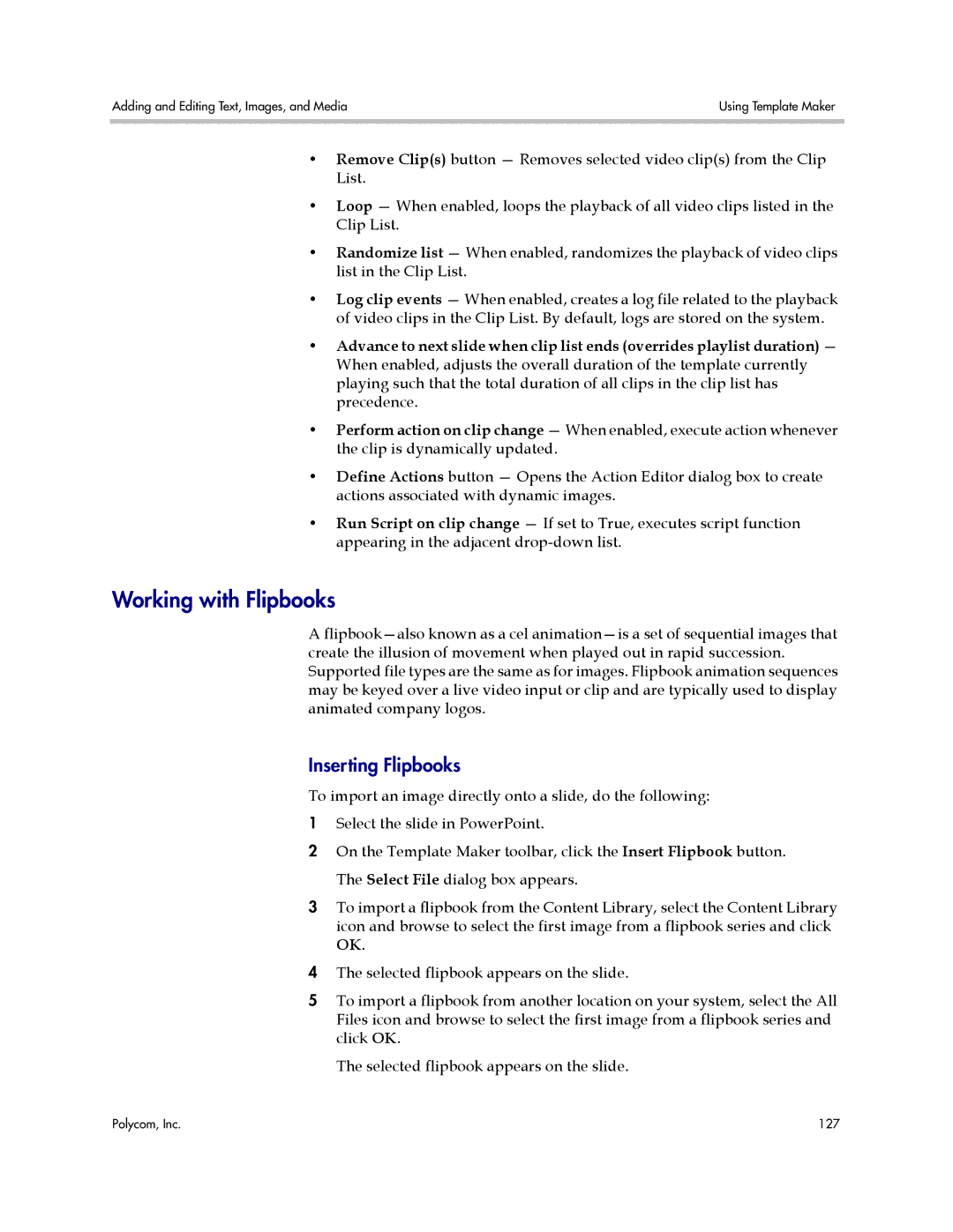 Polycom PDS 2000 manual Working with Flipbooks, Inserting Flipbooks 