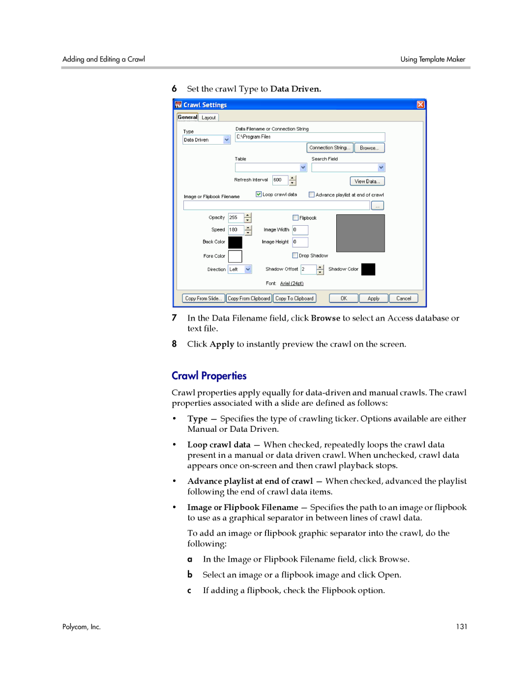 Polycom PDS 2000 manual Crawl Properties 