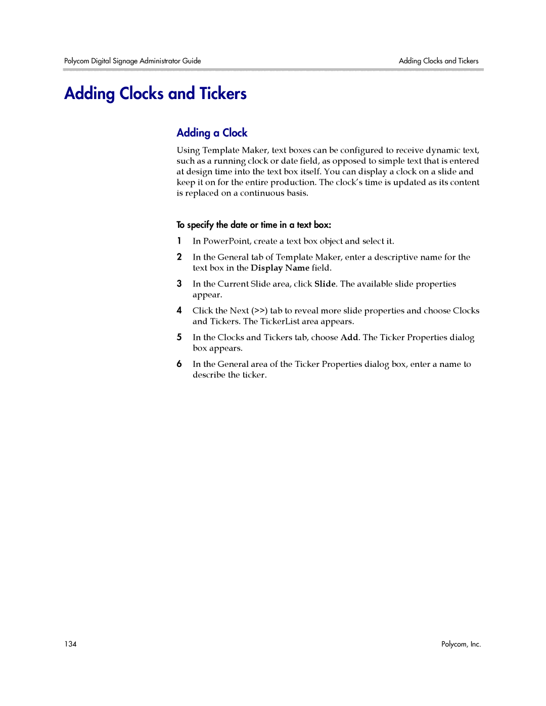 Polycom PDS 2000 manual Adding Clocks and Tickers, Adding a Clock 