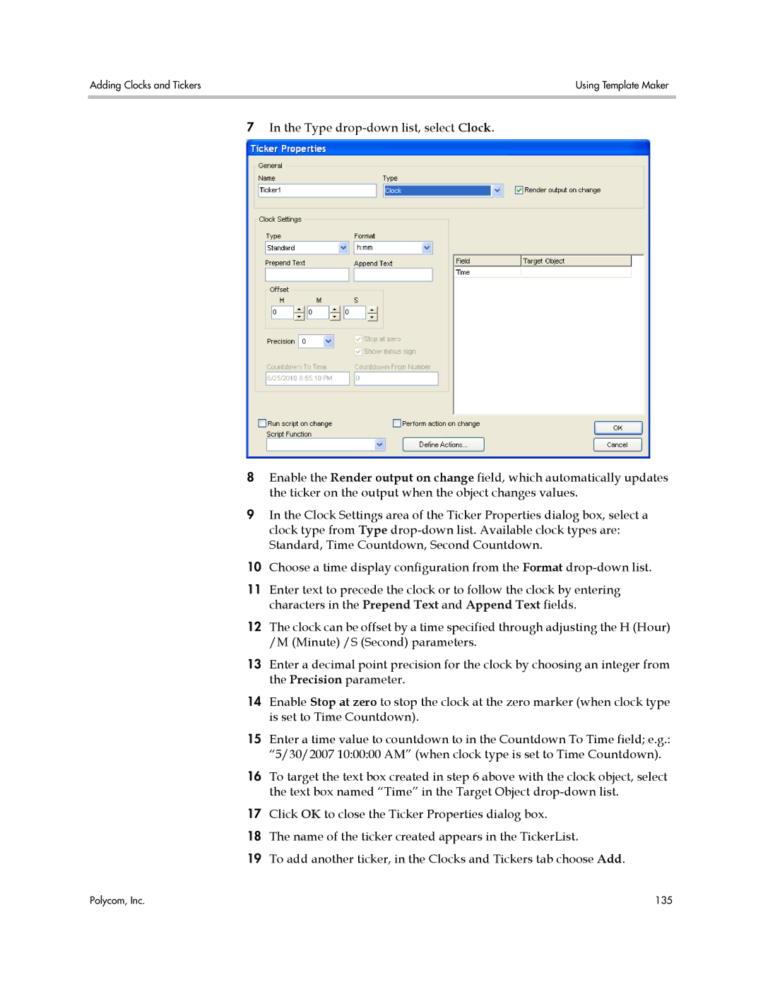 Polycom PDS 2000 manual Adding Clocks and Tickers Using Template Maker 