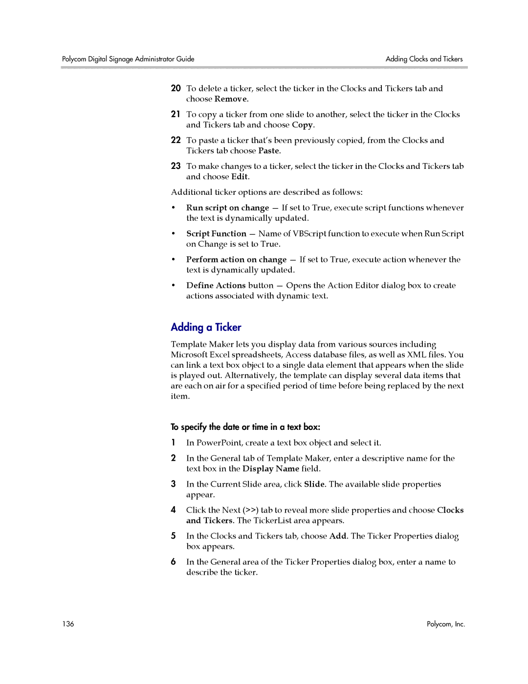 Polycom PDS 2000 manual Adding a Ticker 