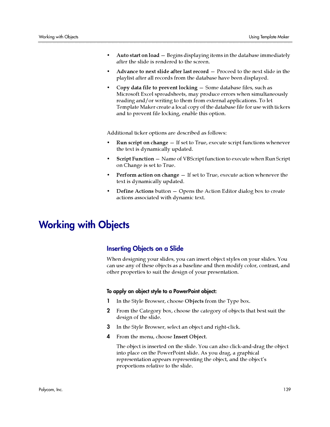 Polycom PDS 2000 manual Working with Objects, Inserting Objects on a Slide 