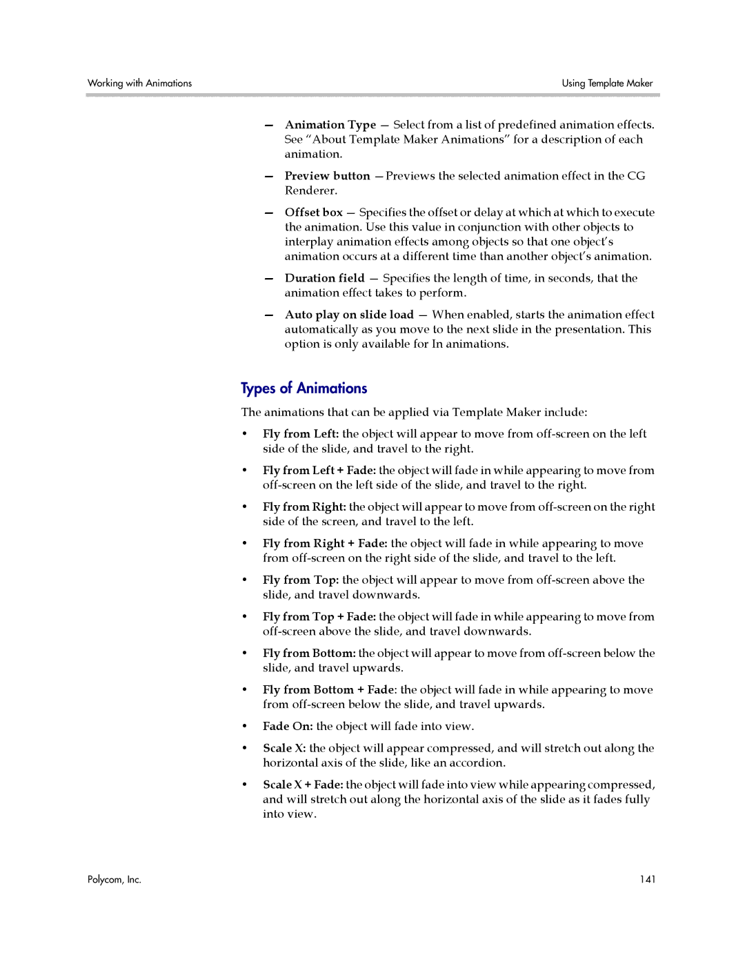 Polycom PDS 2000 manual Types of Animations 