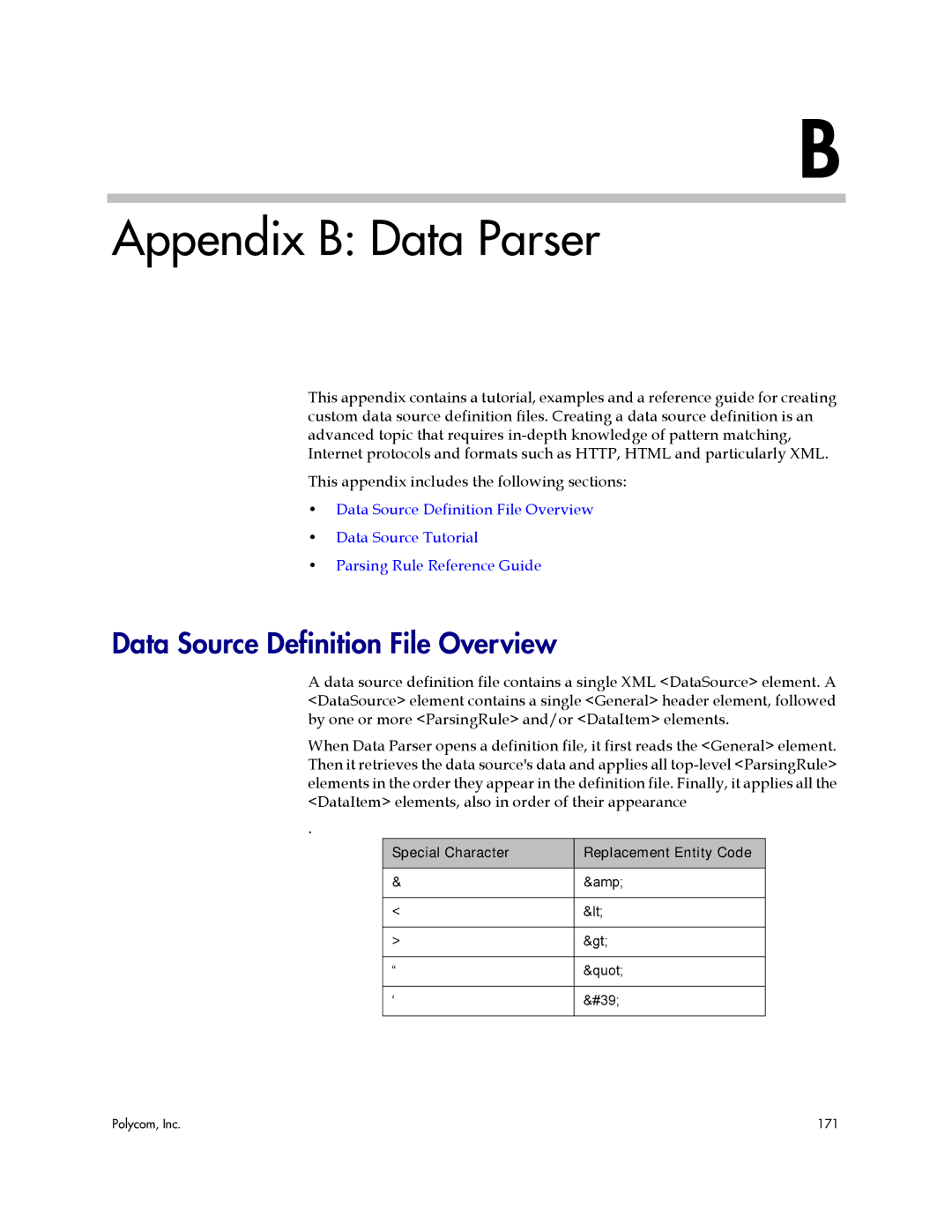 Polycom PDS 2000 manual Appendix B Data Parser, Data Source Definition File Overview 