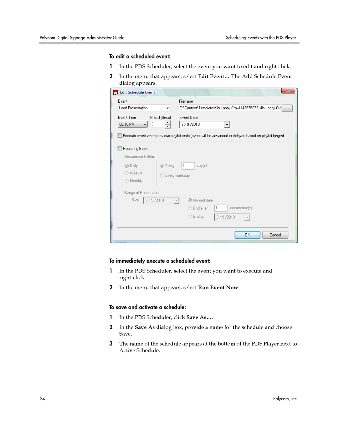 Polycom PDS 2000 manual To edit a scheduled event 