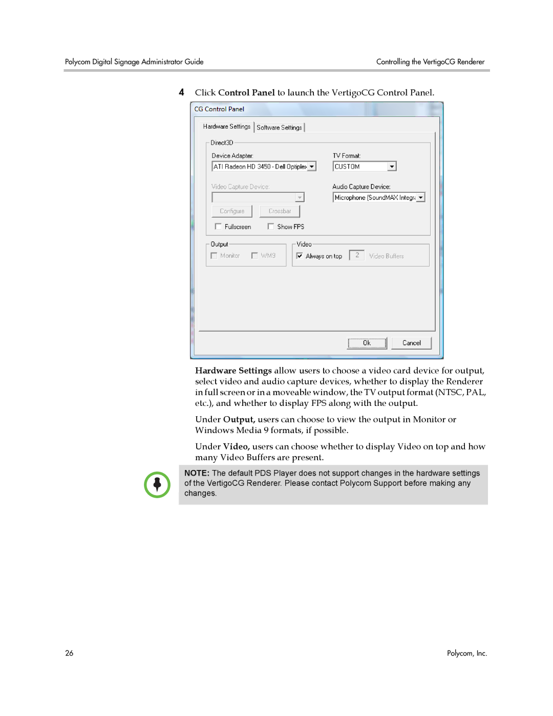 Polycom PDS 2000 manual Controlling the VertigoCG Renderer 