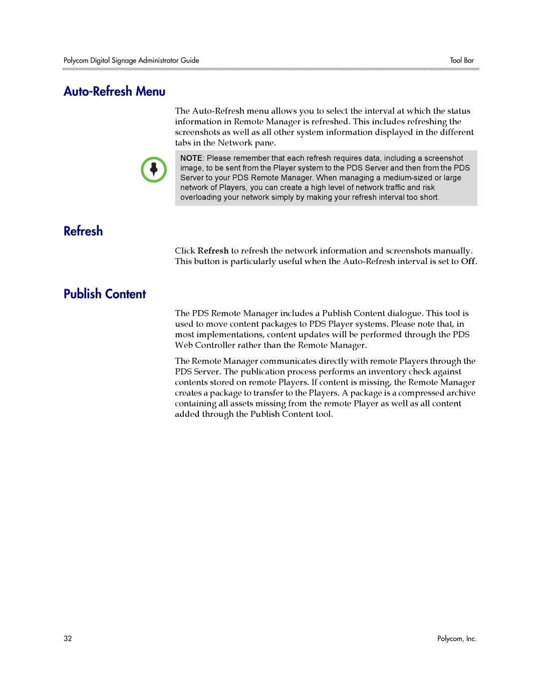 Polycom PDS 2000 manual Auto-Refresh Menu, Publish Content 