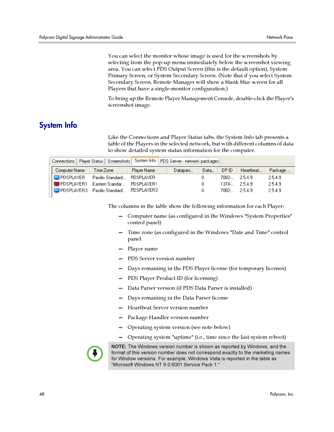 Polycom PDS 2000 manual System Info 