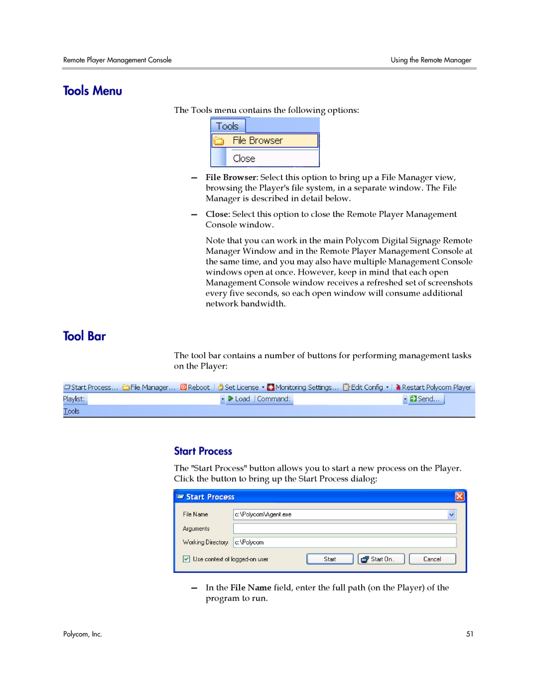 Polycom PDS 2000 manual Tools Menu, Tool Bar, Start Process 