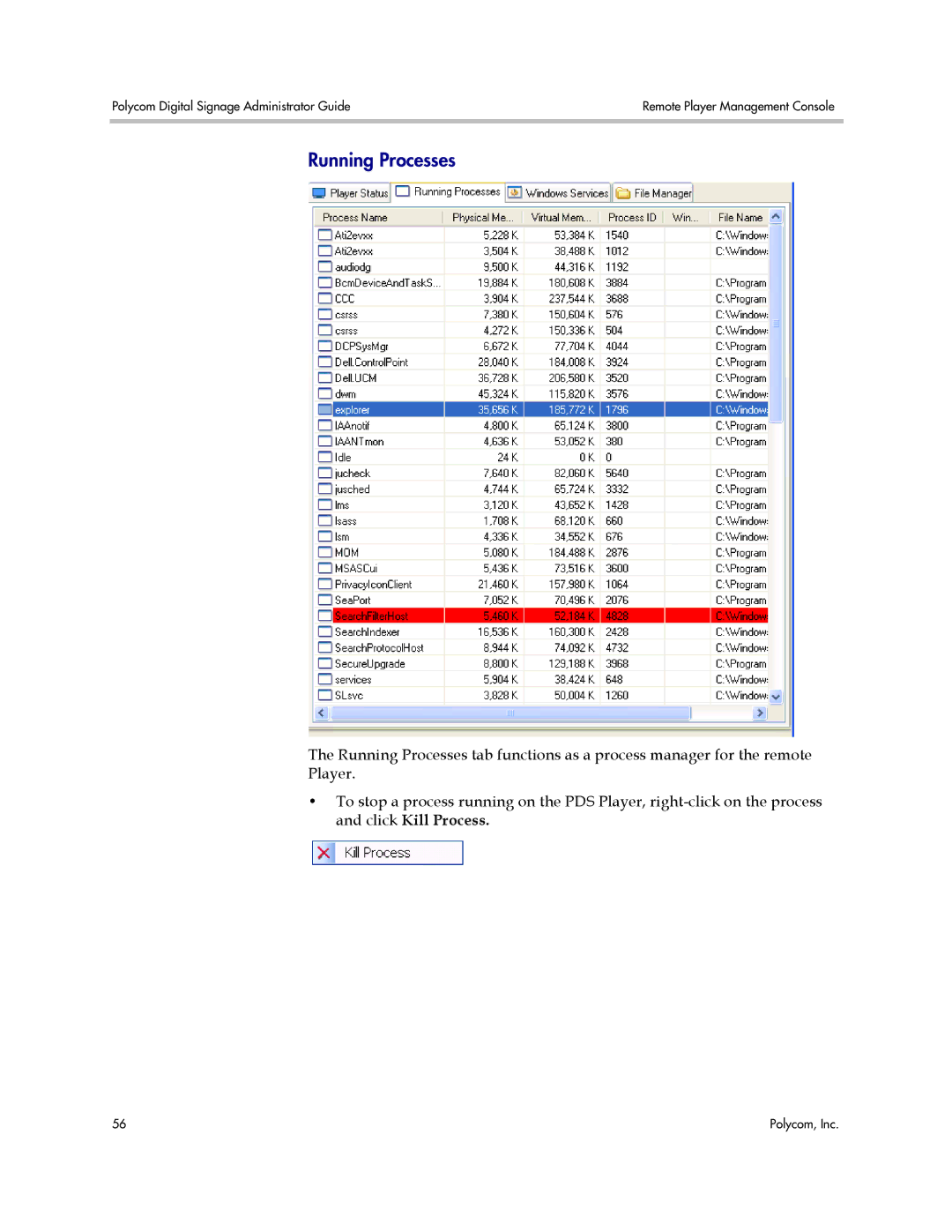 Polycom PDS 2000 manual Running Processes 