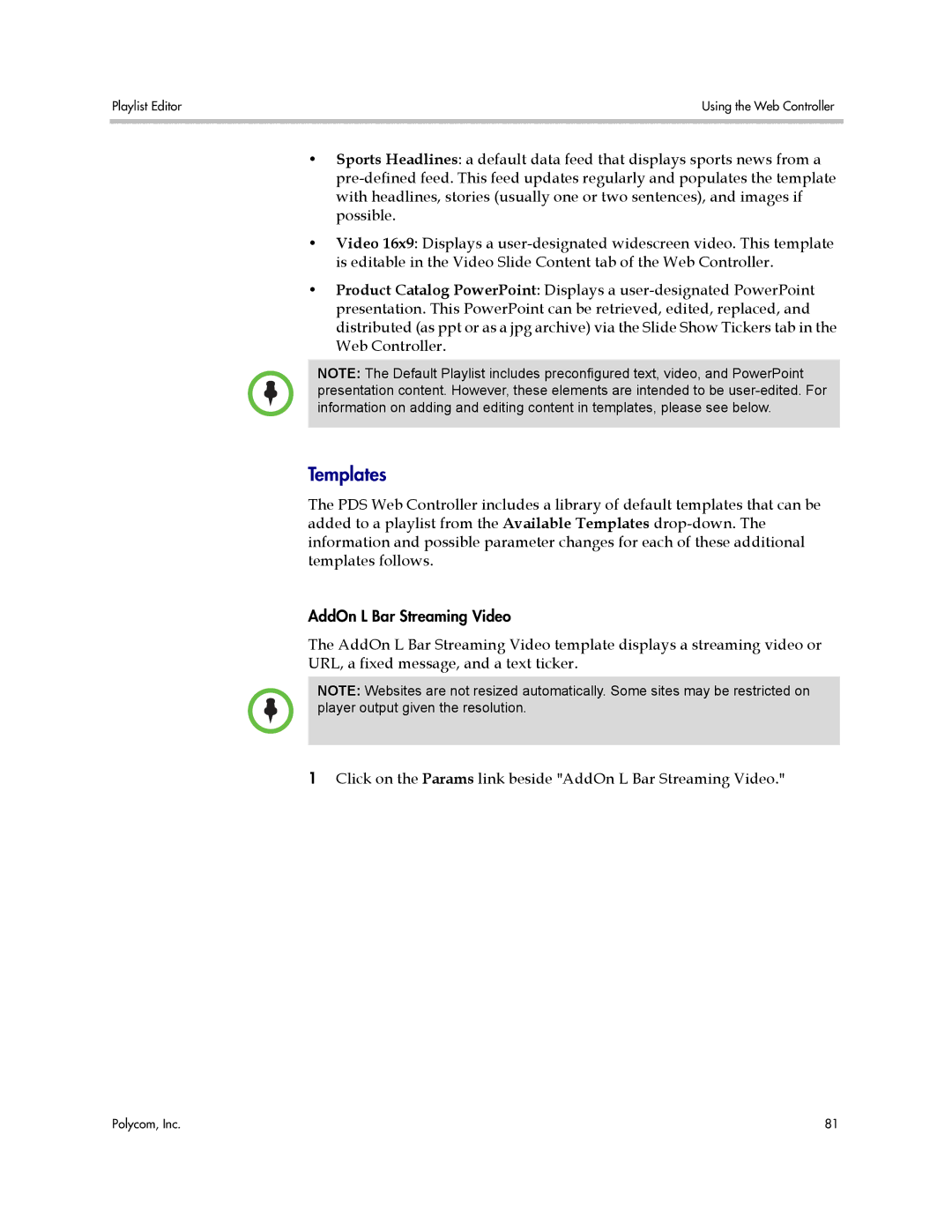 Polycom PDS 2000 manual Templates 