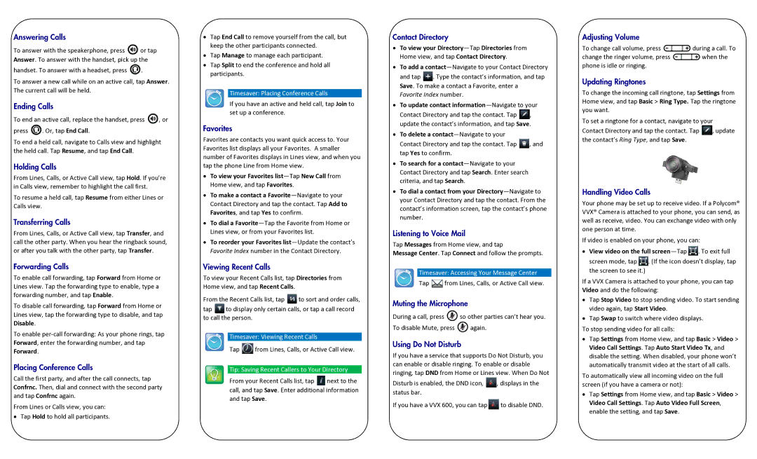 Polycom Polycom VVX 500 manual Timesaver Placing Conference Calls, Timesaver Viewing Recent Calls 