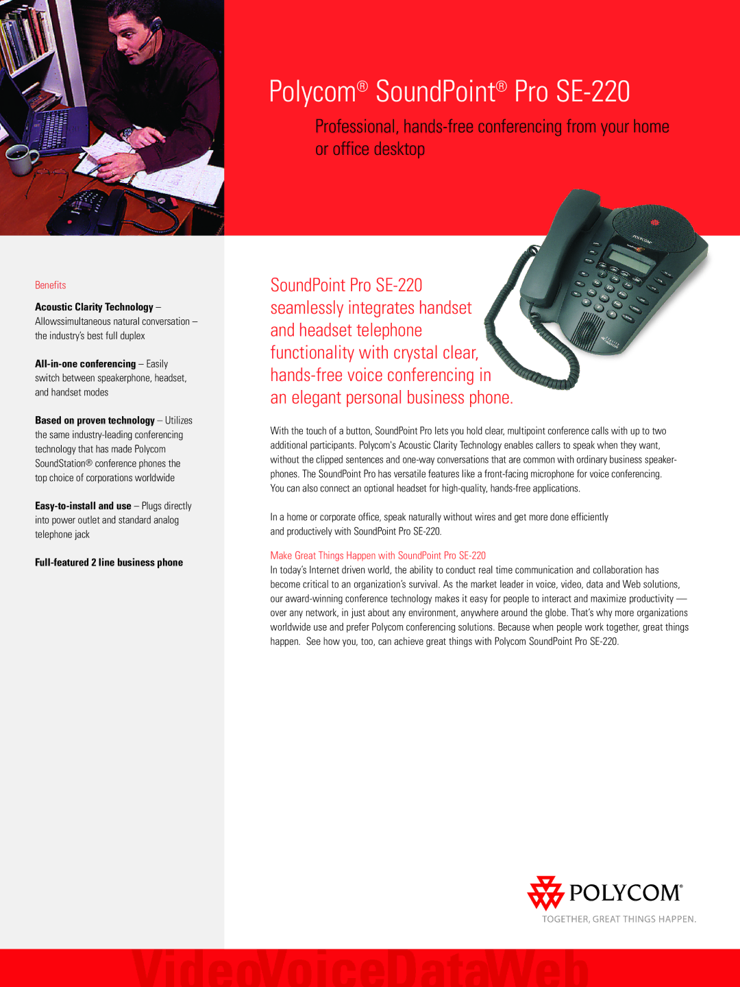 Polycom manual Polycom SoundPoint Pro SE-220, Benefits, Make Great Things Happen with SoundPoint Pro SE-220 
