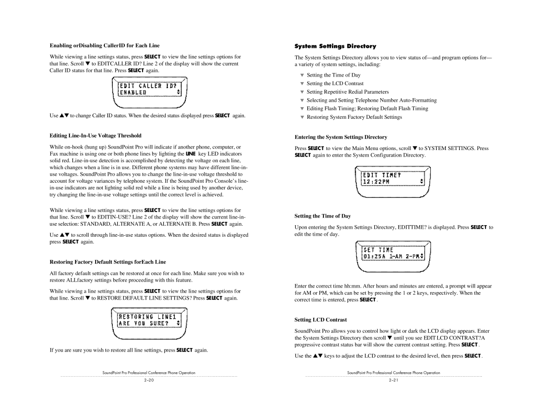 Polycom Pro SE-225 installation instructions System Settings Directory 