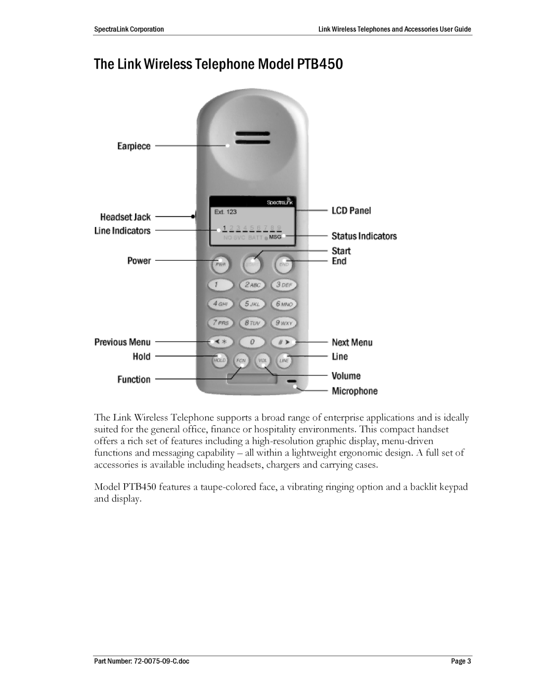 Polycom PTS360, BC4900, PTB410, PTQ360, PTC400, PTB400 manual Link Wireless Telephone Model PTB450 